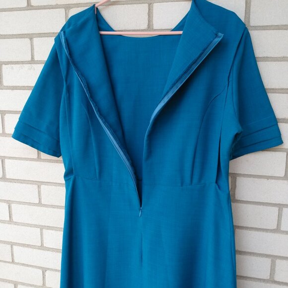 Amish Mennonite Cape Dress Plus Size 46"B 37"W Handmade Modest Teal Blue Prairie - Picture 9 of 11